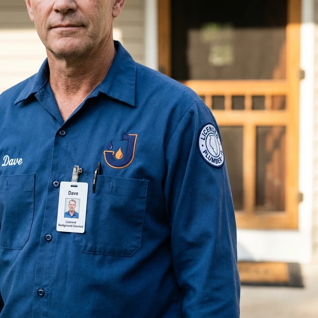 Licensed plumber showing ID badge in Bristol, WI