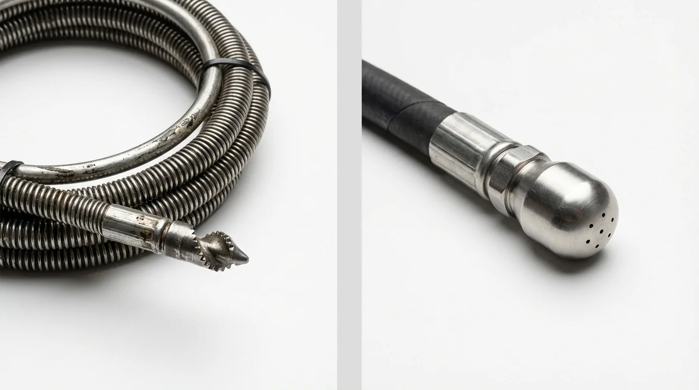 Drain snake cable and hydro jetting nozzle used for drain cleaning in Bristol, WI