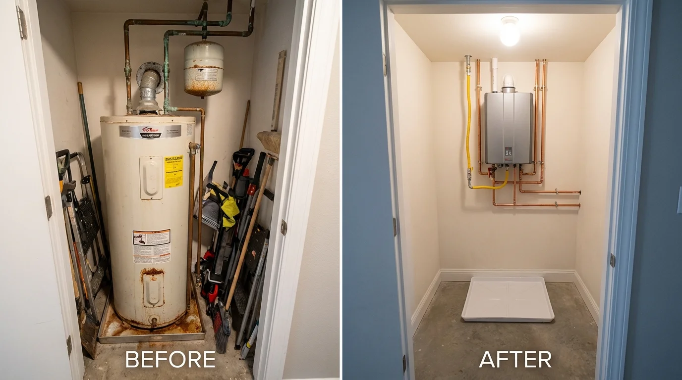 Tank water heater versus wall-mounted tankless unit comparison for Bristol, WI homeowners